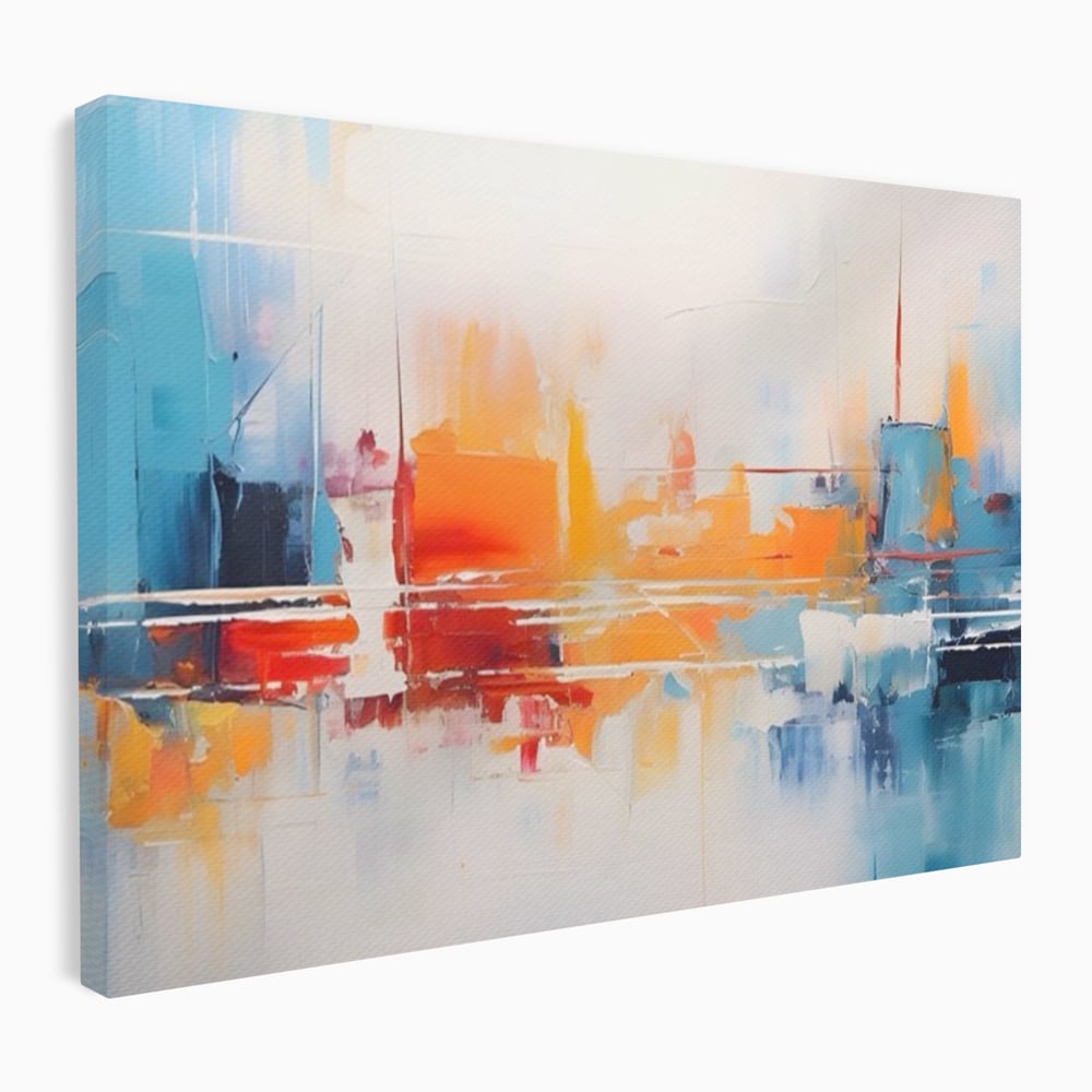 Tablou canvas cu pictura abstracta cu peisaj urban, fara rama, pe sasiu de lemn